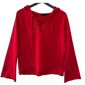 Sanctuary Cropped Lace-Up  Raw Edge Hoodie Top Red Size Small